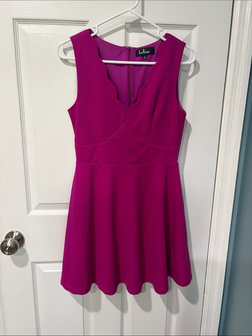 Lulu's Magenta Scallop V-Neck Fit & Flare Dress